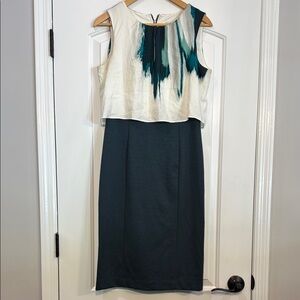 ⚫️ New York & CO. Sleeveless White and Teal Dress Size Medium
